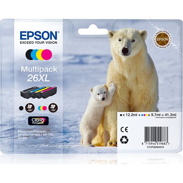 epson c13t26364020 cartuccia originale inkjet colore nero, ciano, magenta, giallo compatibile con expression premium xp-820 xp-720 xp-625 - c13t26364020