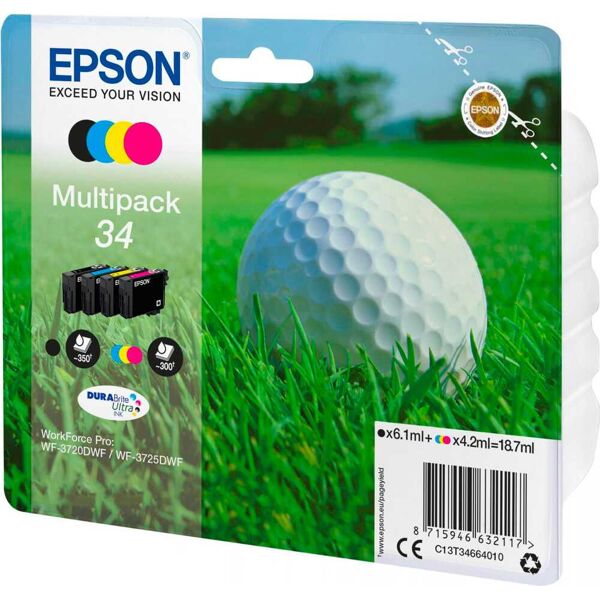 epson c13t34664020 cartuccia inkjet originale compatibile con workforce pro wf-3725dwf/3720dwf nero/magenta/ciano/giallo - c13t34664020 durabrite ultra ink pallina da golf