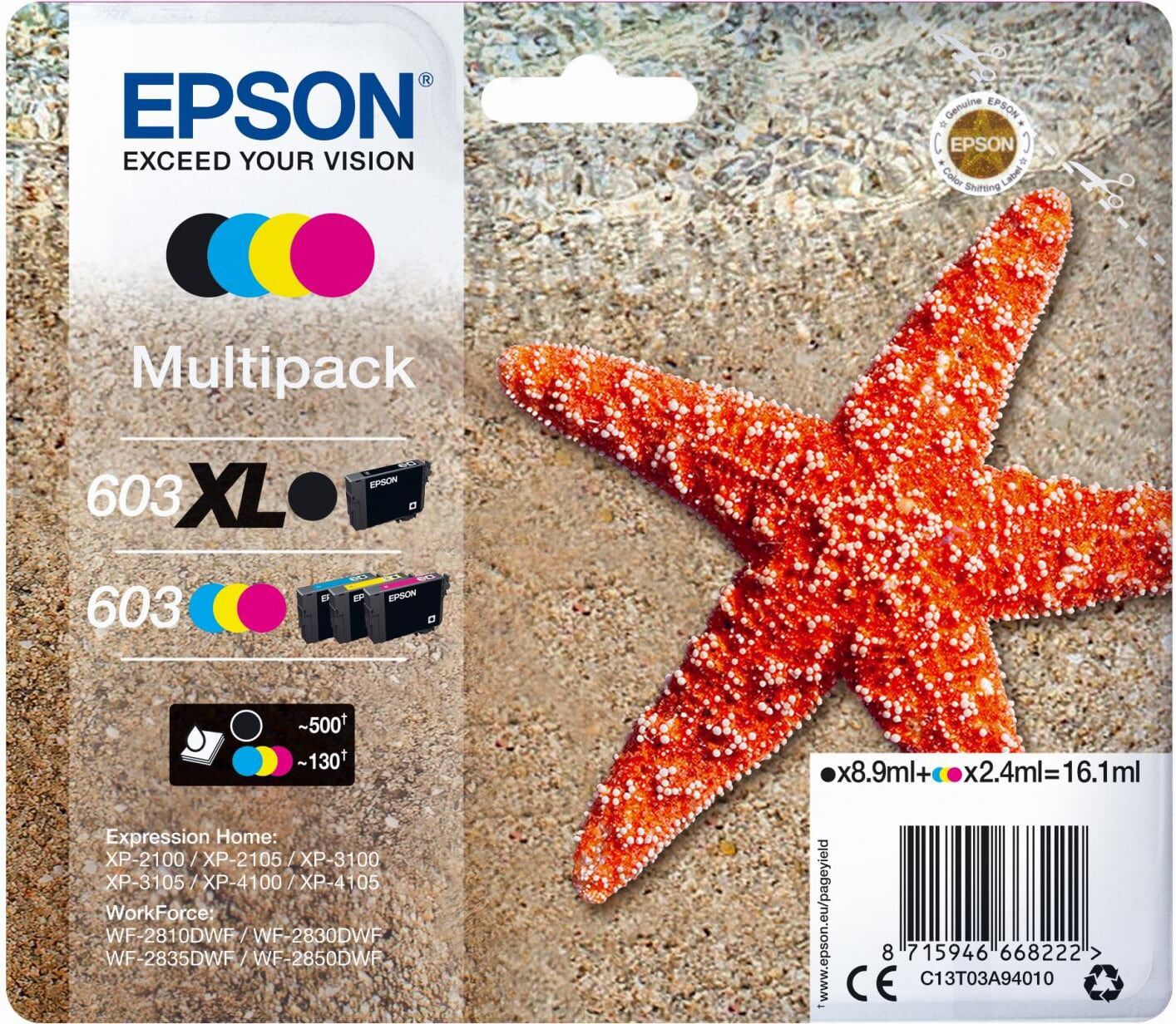 epson c13t03a94020 multipack 603 black xl nero ciano giallo magenta kit cartucce getto di inchiostro - c13t03a94020