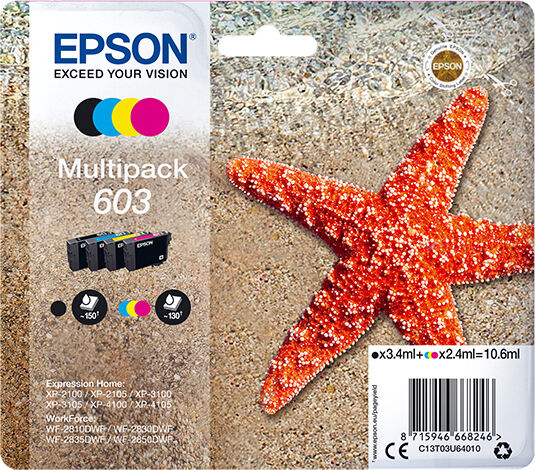 epson c13t03u64020 multipack 603 starfish nero / ciano / magenta / giallo kit cartucce getto di inchiostro - c13t03u64020