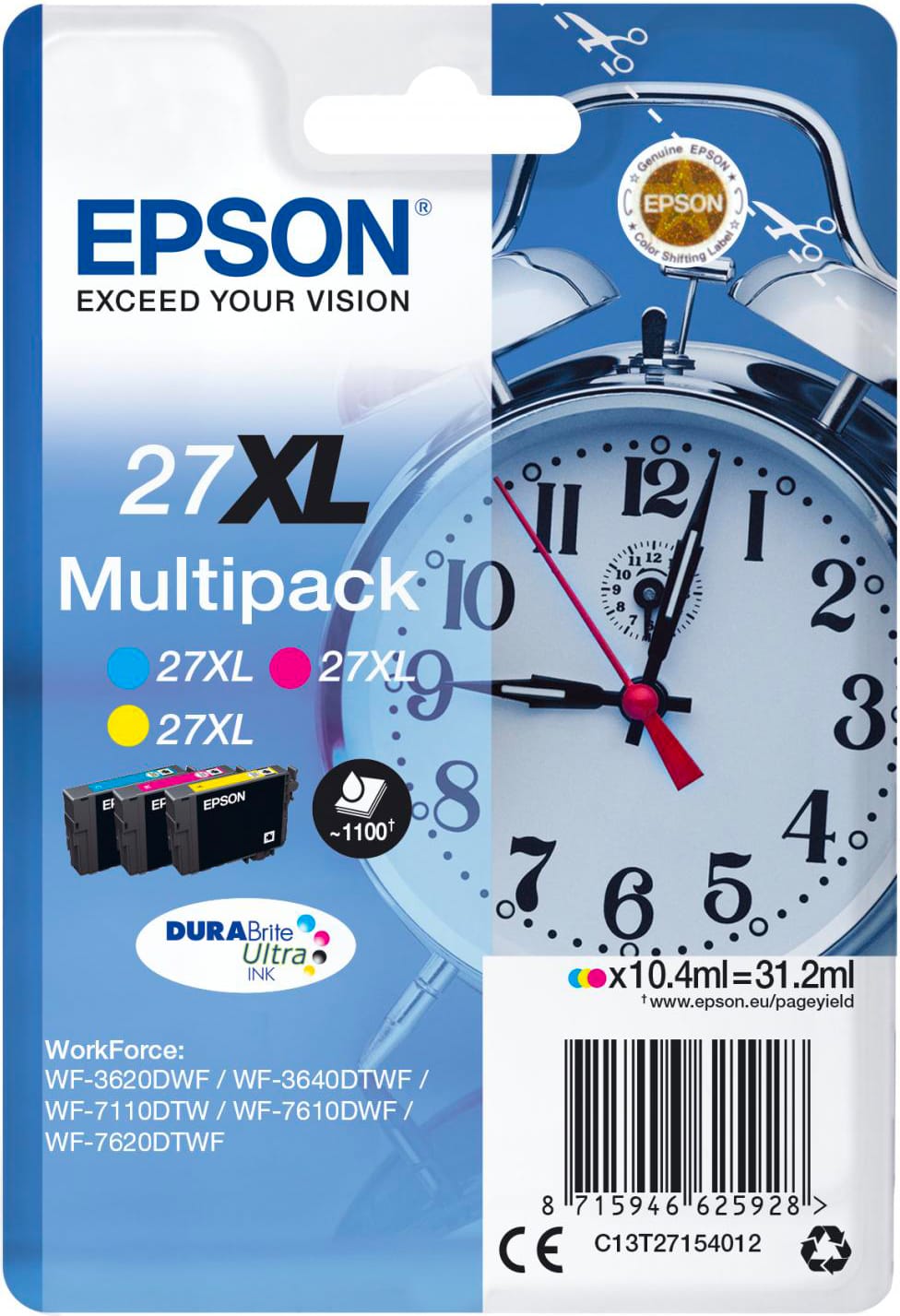 epson c13t27154022 t27xl multipack ciano / magenta / giallo kit cartucce getto di inchiostro 235m236 - c13t27154022