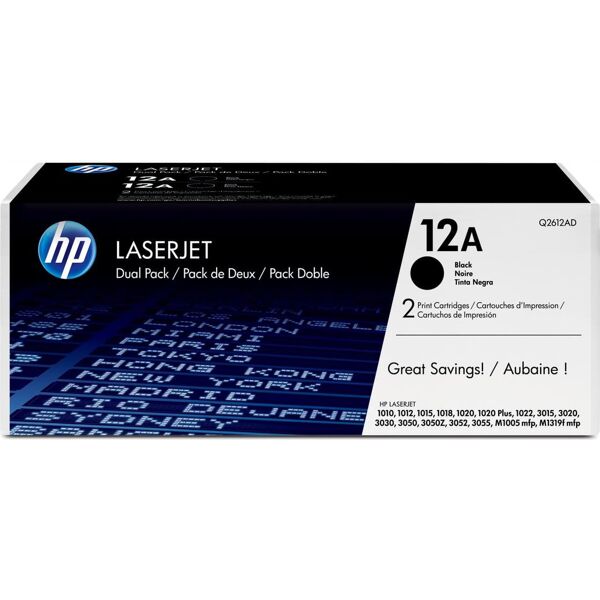 hp q2612ad toner originale nero 2000 pagine confezione 2 pezzi - q2612ad