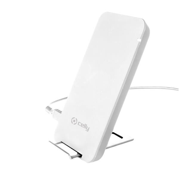 celly wlfaststandwh caricatore wireless da tavolo con supporto bianco wlfaststandwh