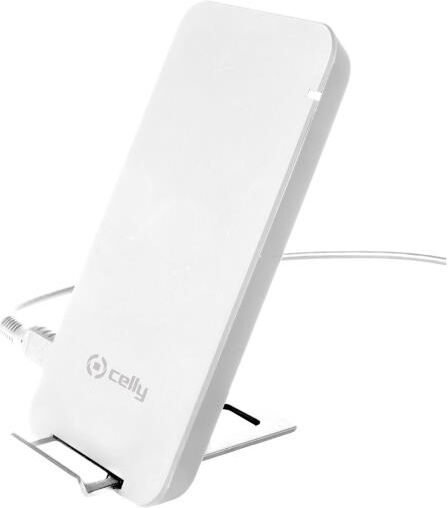 celly wlfaststandwh caricatore wireless da tavolo con supporto bianco wlfaststandwh