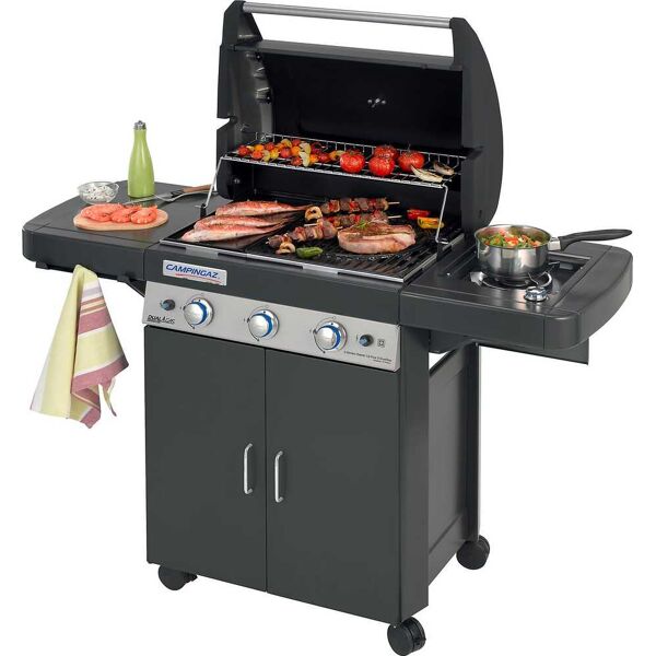 campingaz 2000033886 barbecue a gas da giardino bbq da esterno con coperchio ruote e fornello laterale potenza 9.6+2.3 kw - 2000033886 - 3 series classic ls plus d dualgas