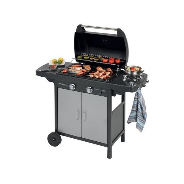 campingaz 3000002384 barbecue a gas da giardino bbq da esterno con piastra in ghisa e griglia fornello laterale coperchio e ruote - 3000002384 2 series classic exs vario