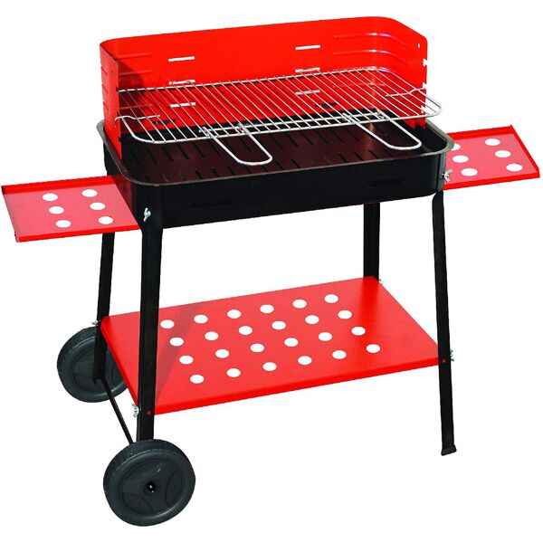 giardini del re 503r barbecue a carbonella carbone bbq da giardino esterno in acciaio 50x35 cm / 80h cm con ripiano laterale e ruote - 503r