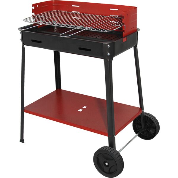 mille 504.50 barbecue a carbonella carbone bbq da giardino esterno in ferro e acciaio 35x50 cm con ruote colore rosso - 504.50 flavia