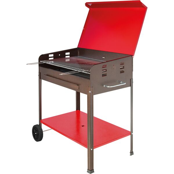 mille 517.80 barbecue carbonella bbq barbecue portatile da giardino in ferro e acciaio con ruote 50x80x90 cm colore rosso - 517.80 etna