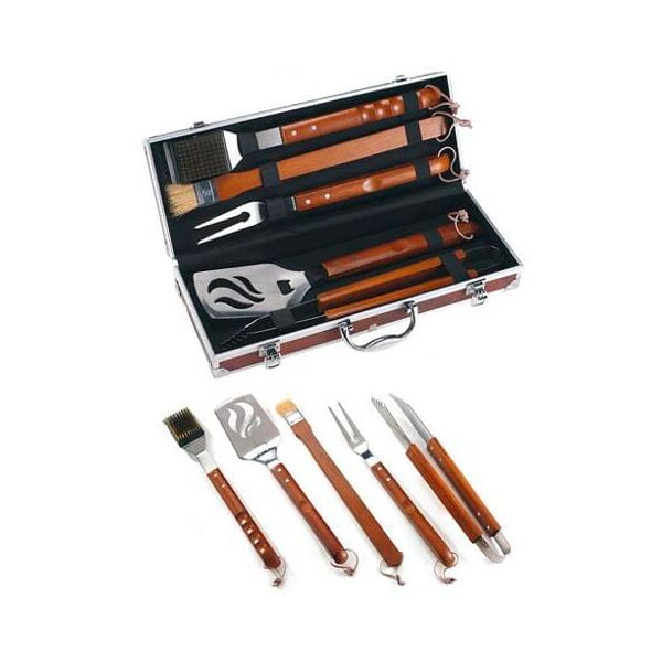 ompagrill 05430 set per barbecue 5 pezzi in acciaio inox e legno dimensioni 43 cm - 05430