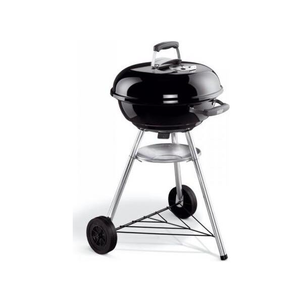 weber 1221004 barbecue a carbonella carbone bbq da giardino esterno in alluminio Ø 47 cm / 88h cm con coperchio e ruote colore nero - 1221004 compact kettle