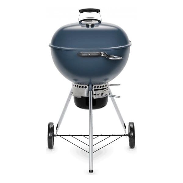 weber 14713053 barbecue a carbonella carbone bbq da giardino esterno in acciaio Ø 57 cm / 76h cm con coperchio e ruote colore blu - 14713053 master touch e-5750