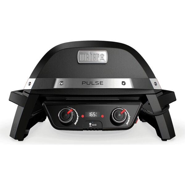 weber 82010053 barbecue elettrico da giardino da tavolo bbq da esterno con griglie in ghisa e coperchio potenza 2200 watt colore nero - 82010053 pulse 2000