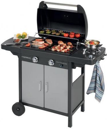 campingaz 3000002384 barbecue a gas da giardino bbq da esterno con piastra in ghisa e griglia fornello laterale coperchio e ruote - 3000002384 2 series classic exs vario