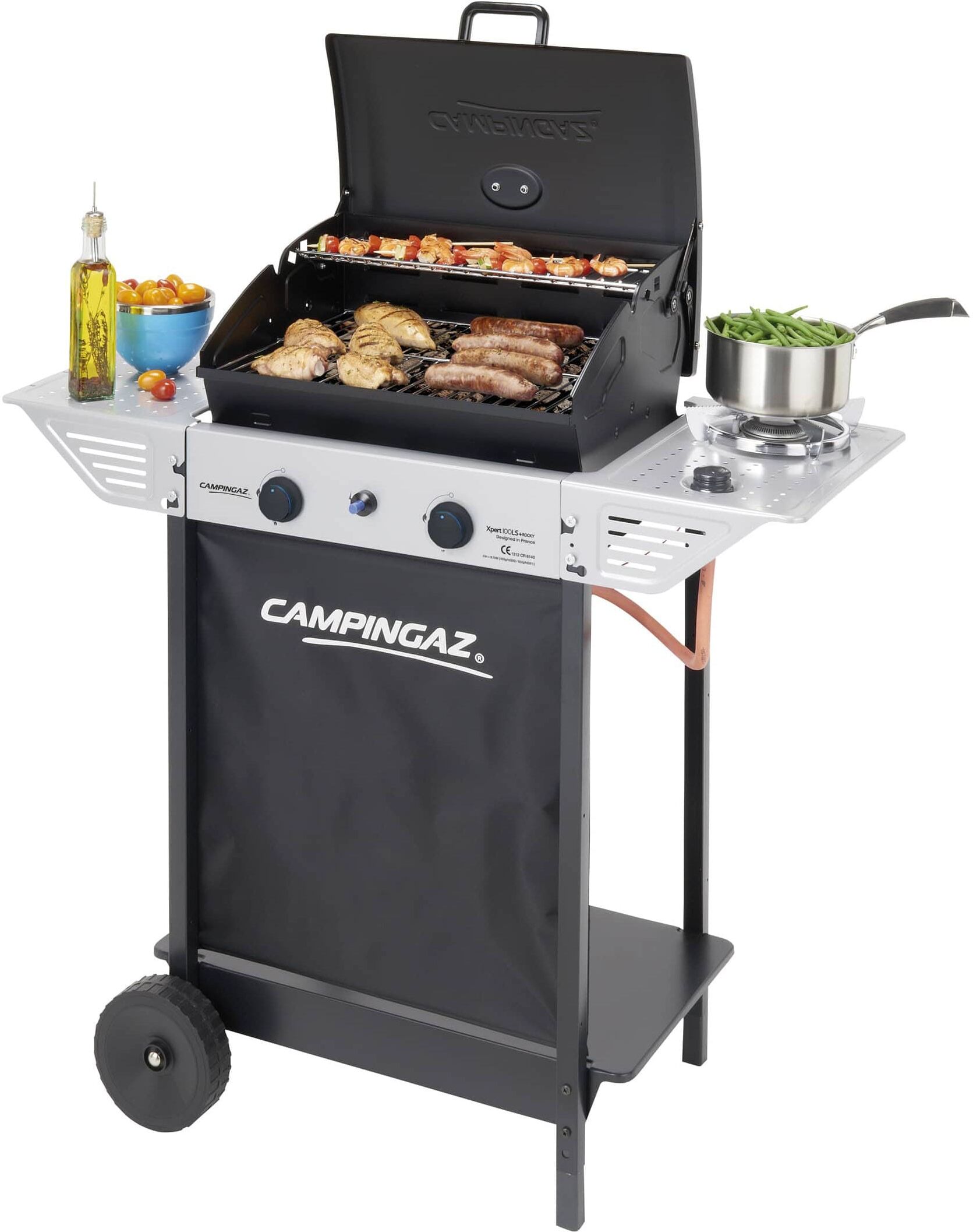 campingaz 3000004828 barbecue a gas da giardino con pietra lavica e griglia in acciaio bbq da esterno con coperchio ruote e fornello laterale - 3000004828 xpert 100 ls+ rocky