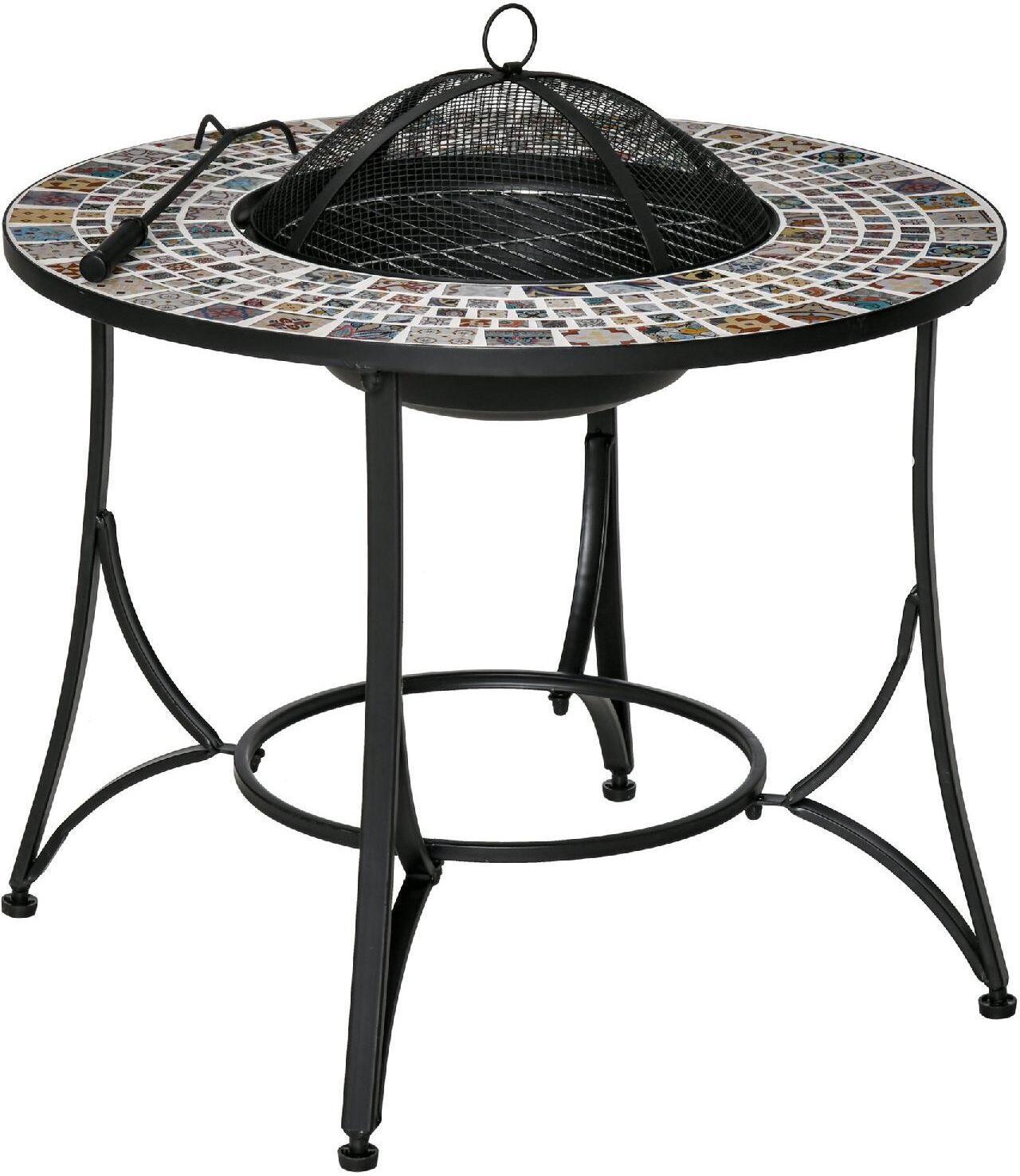 dechome 217842 barbecue a carbonella carbone bbq da giardino esterno in acciaio 75x75 cm / 60h cm con griglia per barbecue e attizzatoio metallo e ceramica - 217842