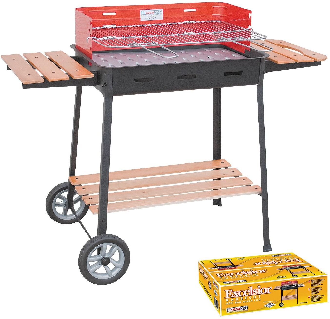 filcasalinghi 860 barbecue a carbonella carbone bbq da giardino esterno in acciaio 63x43 cm / 88h cm con ruote - 860 excelsior