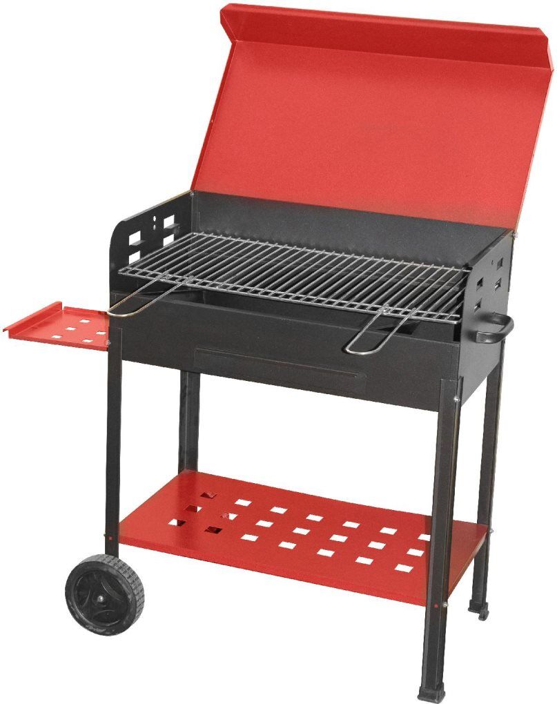 giardini del re vanessa barbecue a carbonella carbone bbq da giardino esterno in acciaio 50x40 cm / 80h cm con ripiano laterale coperchio e ruote - vanessa