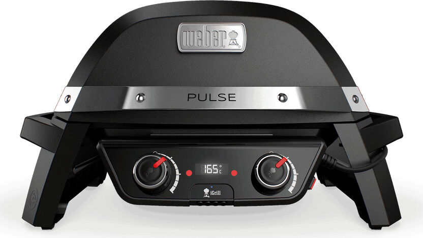 weber 82010053 barbecue elettrico da giardino da tavolo bbq da esterno con griglie in ghisa e coperchio potenza 2200 watt colore nero - 82010053 pulse 2000