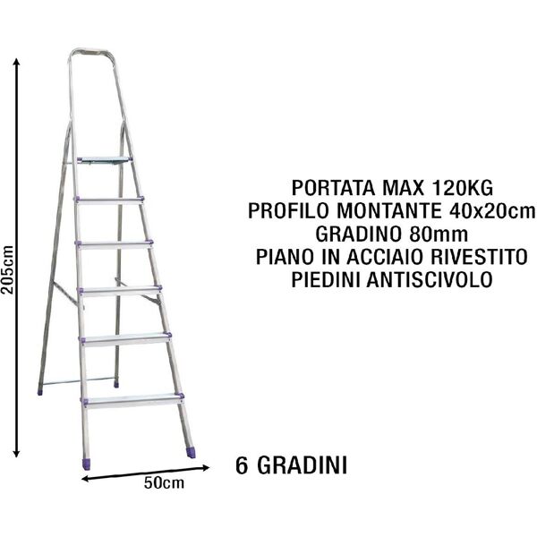 sicos 139116 scala alluminio 6 gradini domestica piedini antiscivolo - 139.116 domina