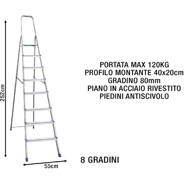 sicos 139118 scala alluminio 8 gradini domestica piedini antiscivolo - 139.118 domina