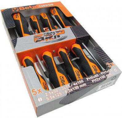 beta 1263/d8 set 8 giraviti cacciaviti croce taglio professionali manico grip 1263/d8