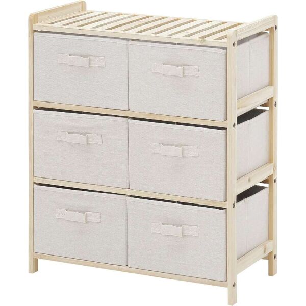 dechome 155850 cassettiera 6 cassetti in tessuto pieghevoli ed estraibili 59x28x70cm legno/beige - 155850