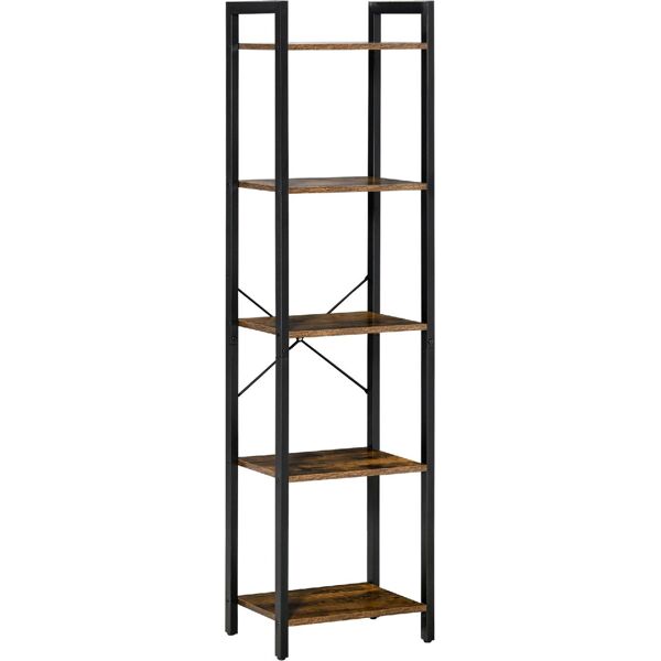 dechome 162 libreria stile industriale a 5 scaffali in legno e acciaio 40x30x154cm marrone rustico