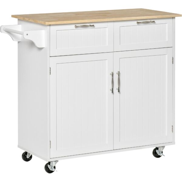 dechome 203 carrello da cucina multiuso in legno con 2 cassetti armadietto e 4 ruote 104x46x91cm bianco