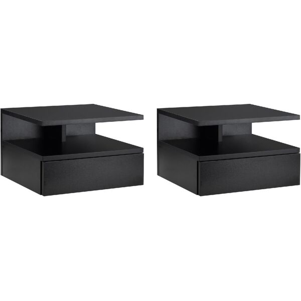 dechome 338bk831 set 2 comodini sospesi per camera da letto con cassetto e mensola superiore in legno 35x32x22.5 cm colore nero - 338bk831