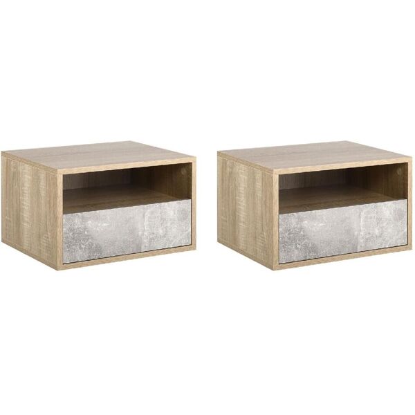 dechome 478gy831 set 2 comodini sospesi con cassetto e ripiano 45x35x27.5 cm colore grigio/legno - 478gy831