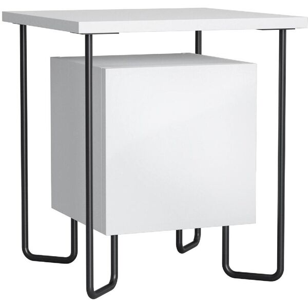 dechome 584v00wt831 comodino moderno con armadietto e mensola in legno e gambe in metallo 40x40x45cm bianco - 584v00wt831