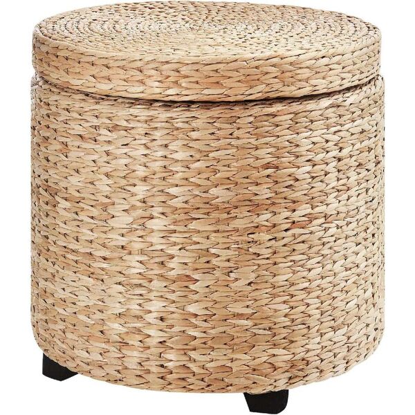 dechome 72 pouf contenitore tondo con rivestimento rattan lepironia sgabello poggiapiedi Ø43x43cm khaki