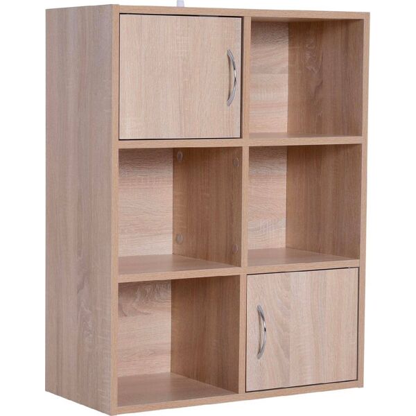 dechome 833586nd libreria scaffale in legno a 3 ripiani con 4 scompartimenti e 2 ante legno naturale 61.5x29.5x80 cm - 833586nd