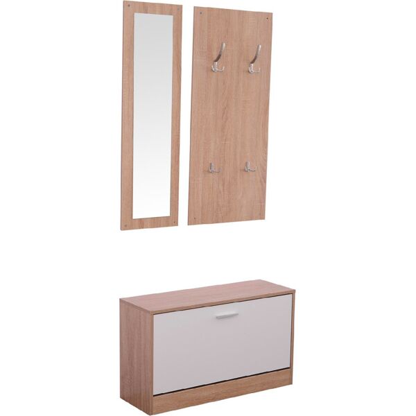 dechome 837006 mobile ingresso set 3 pezzi con scarpiera,appendiabiti e specchio in legno 80x27x46.5 cm colore legno - 837006