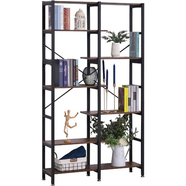 dechome 838048 libreria scaffale con 6 ripiani legno telaio in metallo nero marrone - 838048