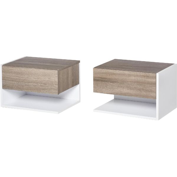 dechome d31339 set 2 comodini sospesi a parete con cassetto e mensola bianco e rovere - d31339