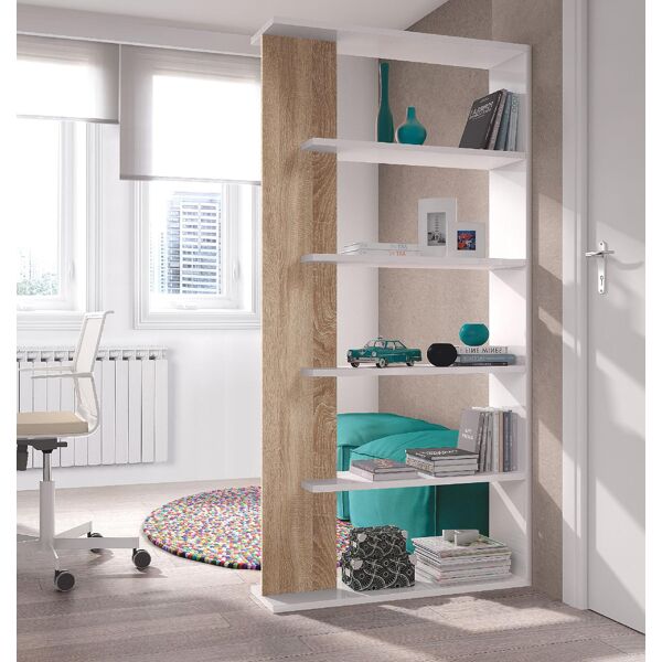 fores habitat 0f2252b/of2252a libreria verticale in legno 5 ripiani 90x25x180h colore bianco / rovere - alida