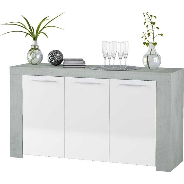 fores habitat 016620l mobile 3 ante / 3 ripiani in legno 144x42x80h cm colore bianco / cemento - 016620l linea ambit