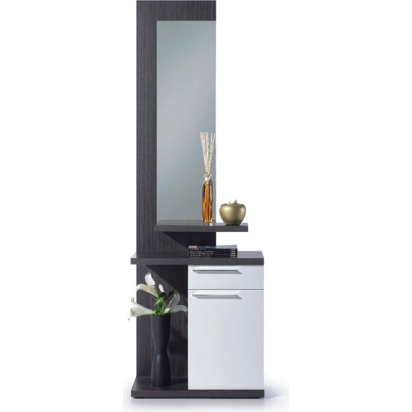 fores habitat 016746g mobile ingresso con specchio 1 cassetto e 1 anta colore bianco e scuro 61x29x186h cm - 016746g