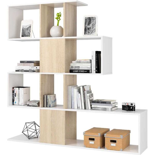 fores habitat 1f2251a libreria in legno 4 ripiani 145x29x145h cm colore bianco / rovere - 1f2251a zig-zag