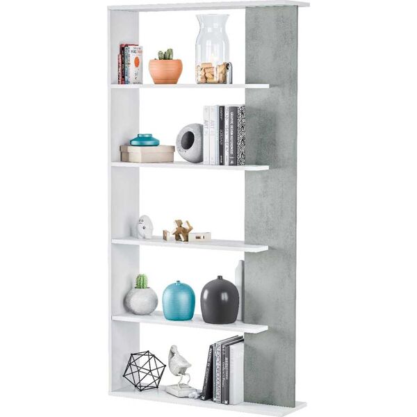 fores habitat ol2252a libreria in legno 5 ripiani 90x25x180h cm colore bianco / cemento - ol2252a linea alida