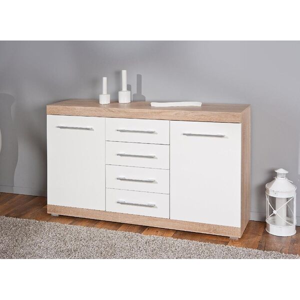 inter link 19601030 mobile buffet 2 ante / 4 cassetti in legno 155x40x87h cm colore bianco / rovere - 19601030 linea lublin