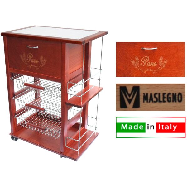 mas legno il178 carrello vesuvio porta pane + porta bottiglie colore ciliegio - il178