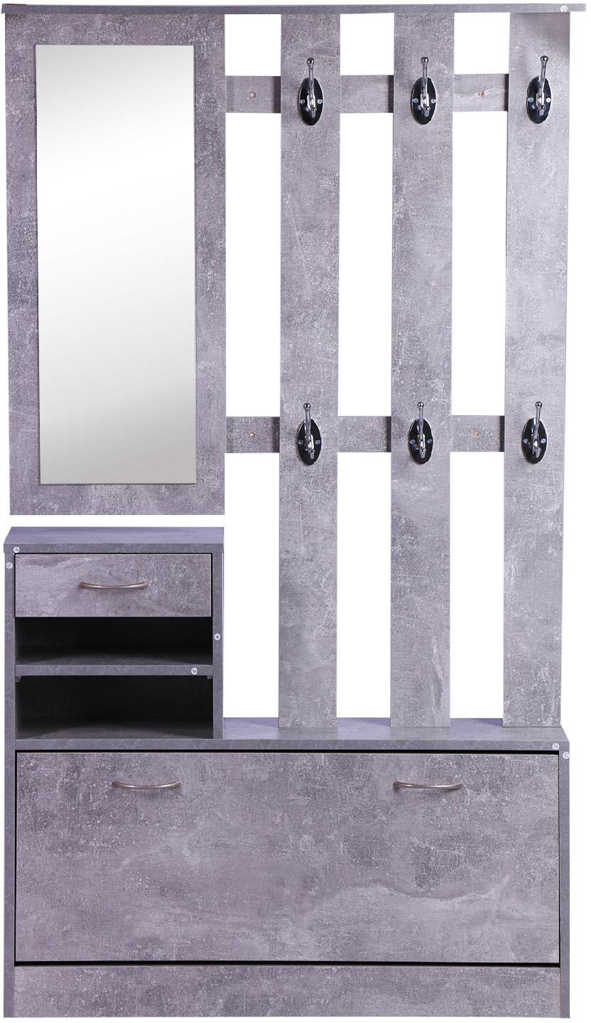 dechome 146gy831 mobile ingresso con scarpiera e appendiabiti e specchio colore grigio cemento 90x22x116 cm - 146gy831