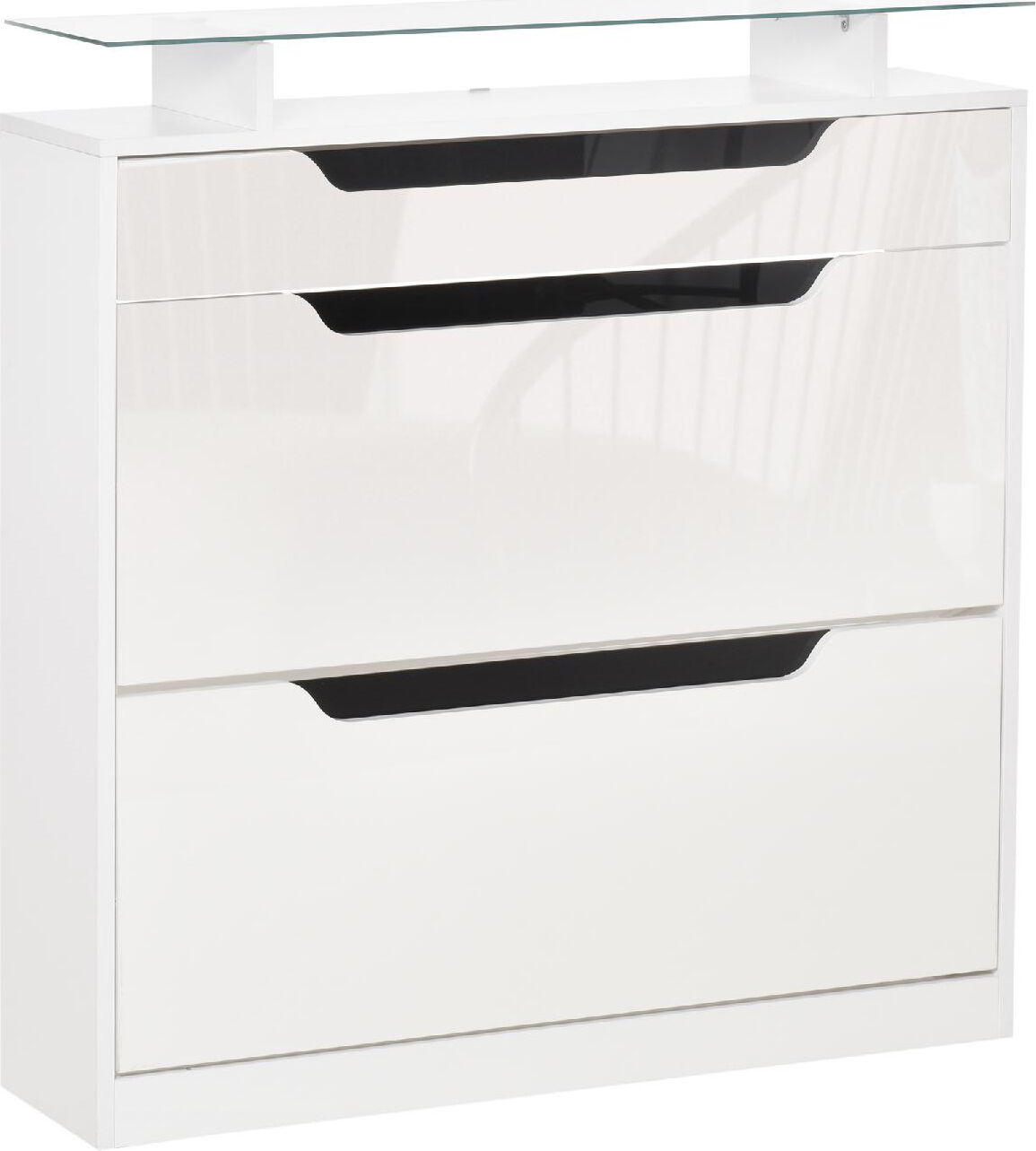 dechome 164wtek837 scarpiera moderna 2 cassetti per 16 scarpe con mensola regolabile e ripiano in vetro 89x23x96cm bianco lucido - 164wtek837