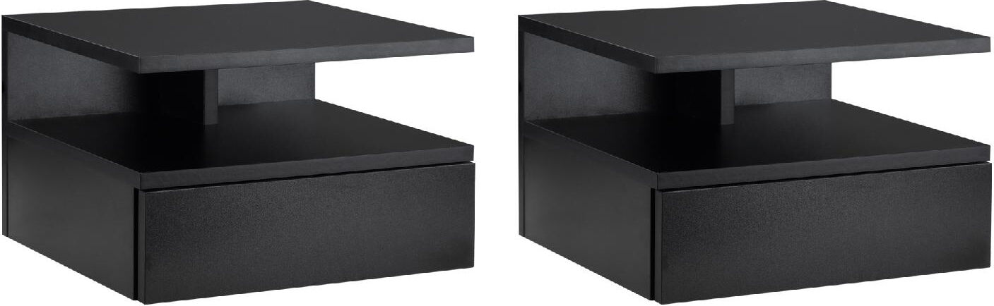 dechome 338bk831 set 2 comodini sospesi per camera da letto con cassetto e mensola superiore in legno 35x32x22.5 cm colore nero - 338bk831