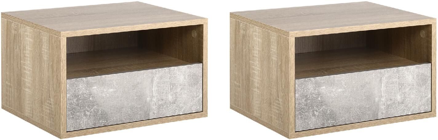 dechome 478gy831 set 2 comodini sospesi con cassetto e ripiano 45x35x27.5 cm colore grigio/legno - 478gy831