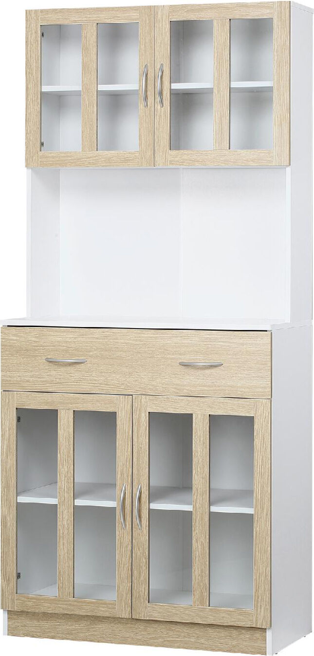 dechome 539 credenza cucina in legno con 2 cassetti armadietti con ante in vetro 80x40x180cm