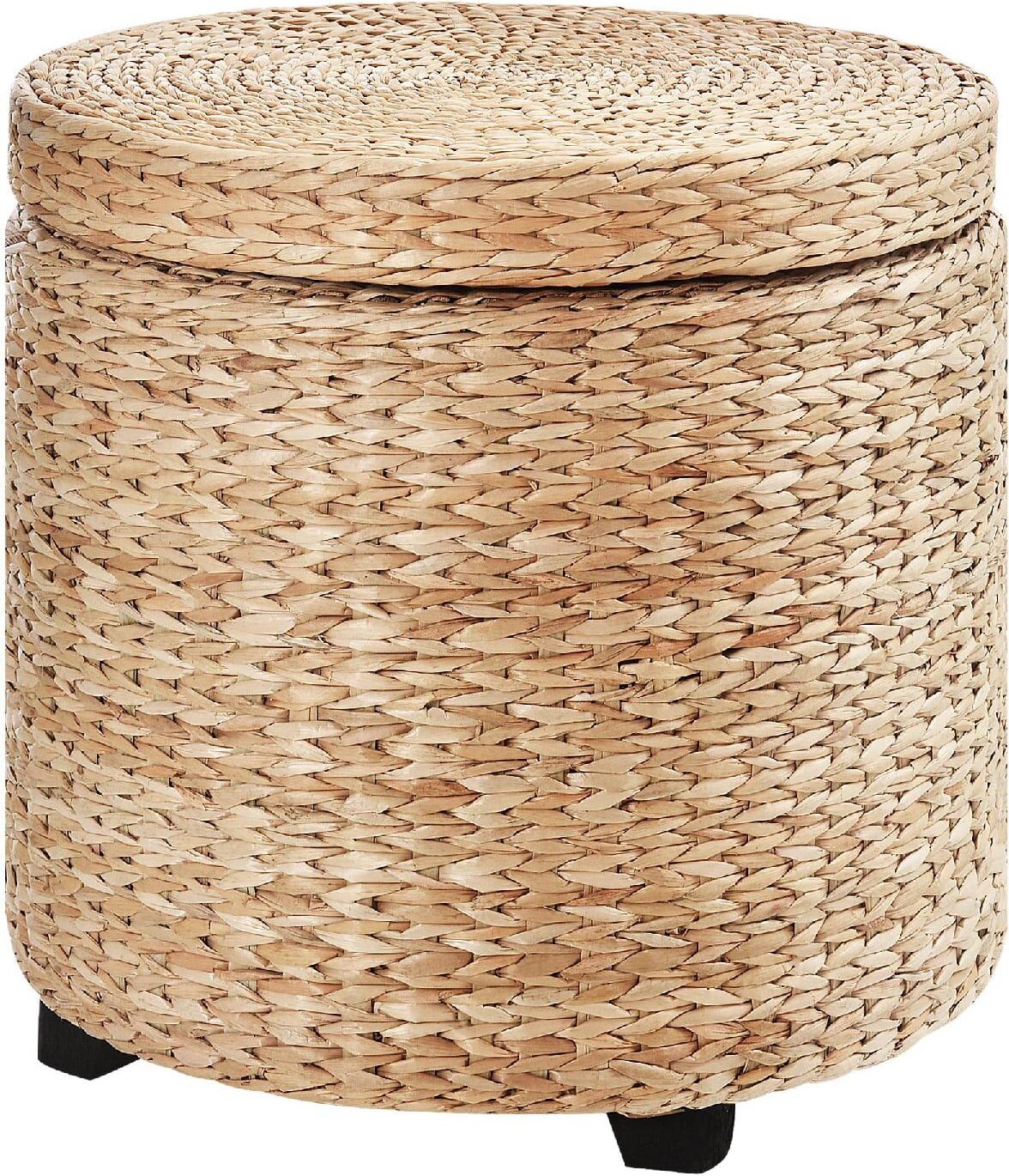 dechome 72 pouf contenitore tondo con rivestimento rattan lepironia sgabello poggiapiedi Ø43x43cm khaki